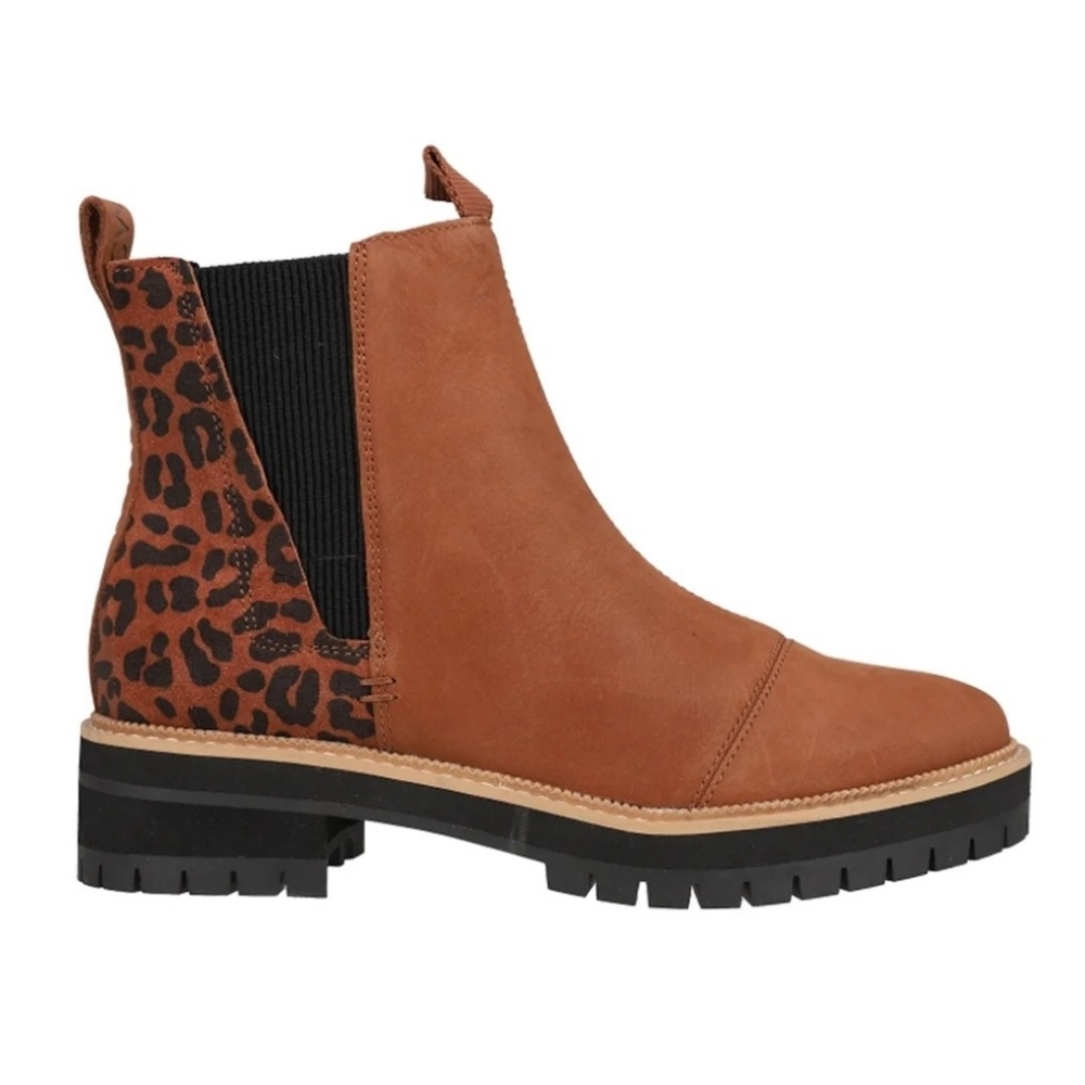 Toms Dakota Leather Leopard Dark Ember Oiled Chelsea Womens Ankle Boots Size 10 - Picture 2 of 12